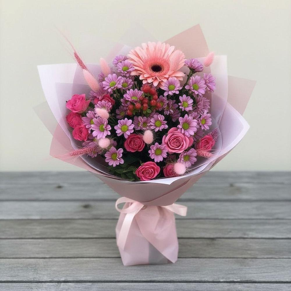 Букет цветов из: Розы, Герберы и Хризантемы в Невинномысске