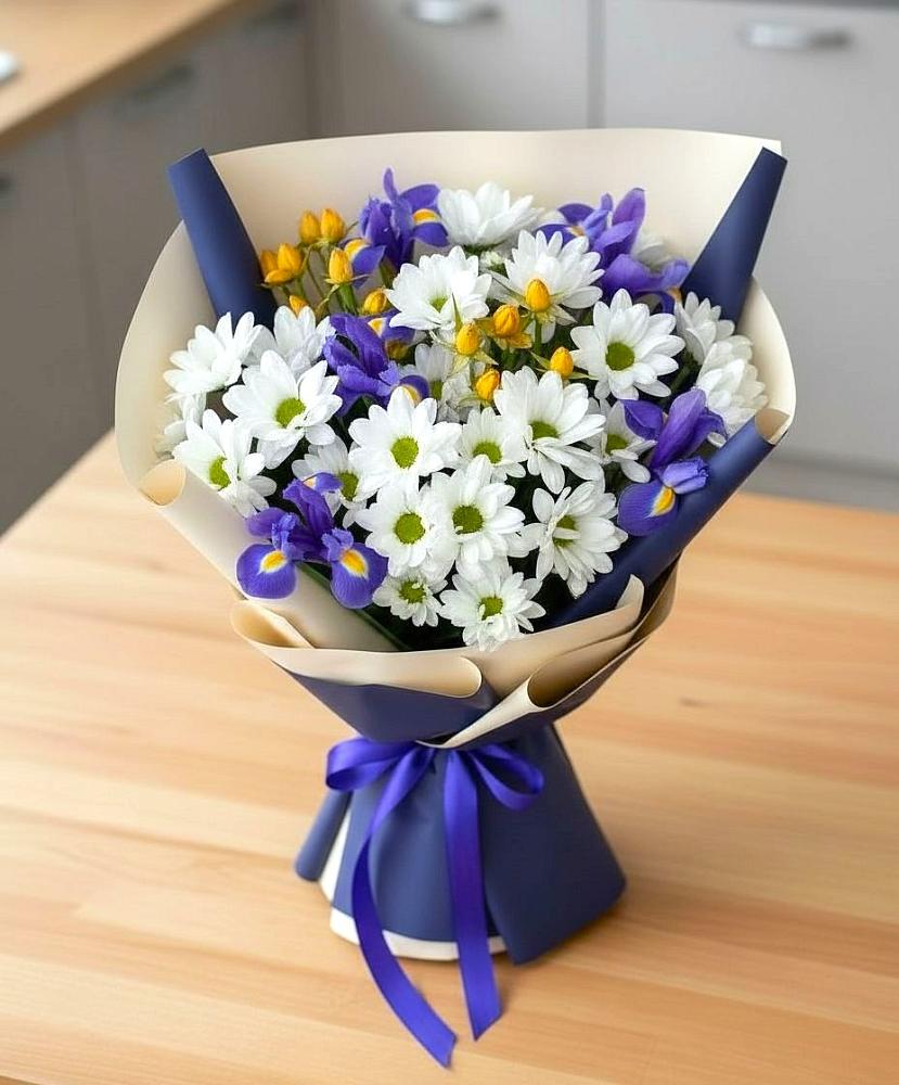 Букет цветов из: Розы, Ирисы и Хризантемы в Невинномысске