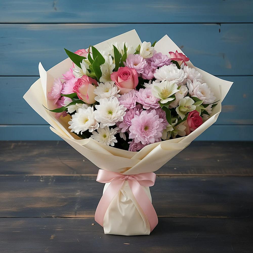 Букет цветов из: Хризантемы, Альстромерии и Розы в Невинномысске